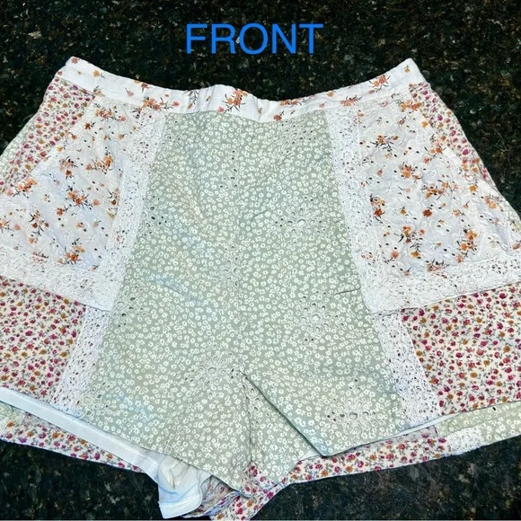 {XL} American Eagle Patchwork Prarie Eyelet Floral Lace Cottagecore Shorts - Picture 10 of 16